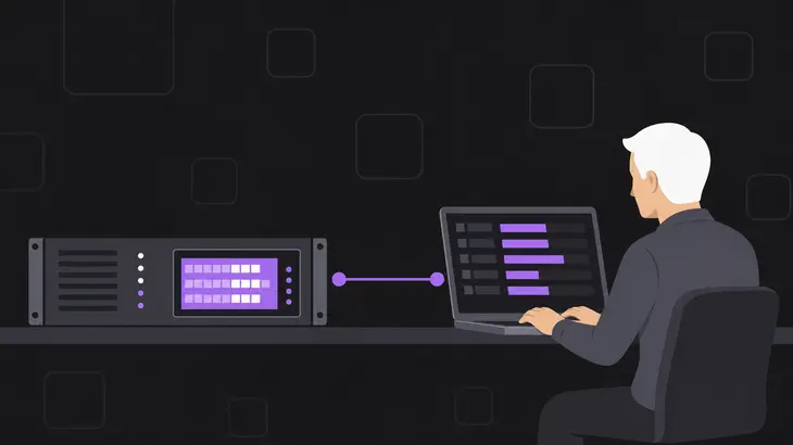 A server rack unit sends framebuffer data across a connector line to an open laptop, illustrating the viewer connection response.